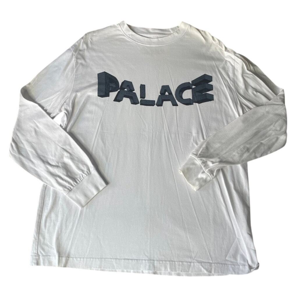 Palace Warp Font Longsleeve T‎ Shirt White Mens Size L Graphic Tee
